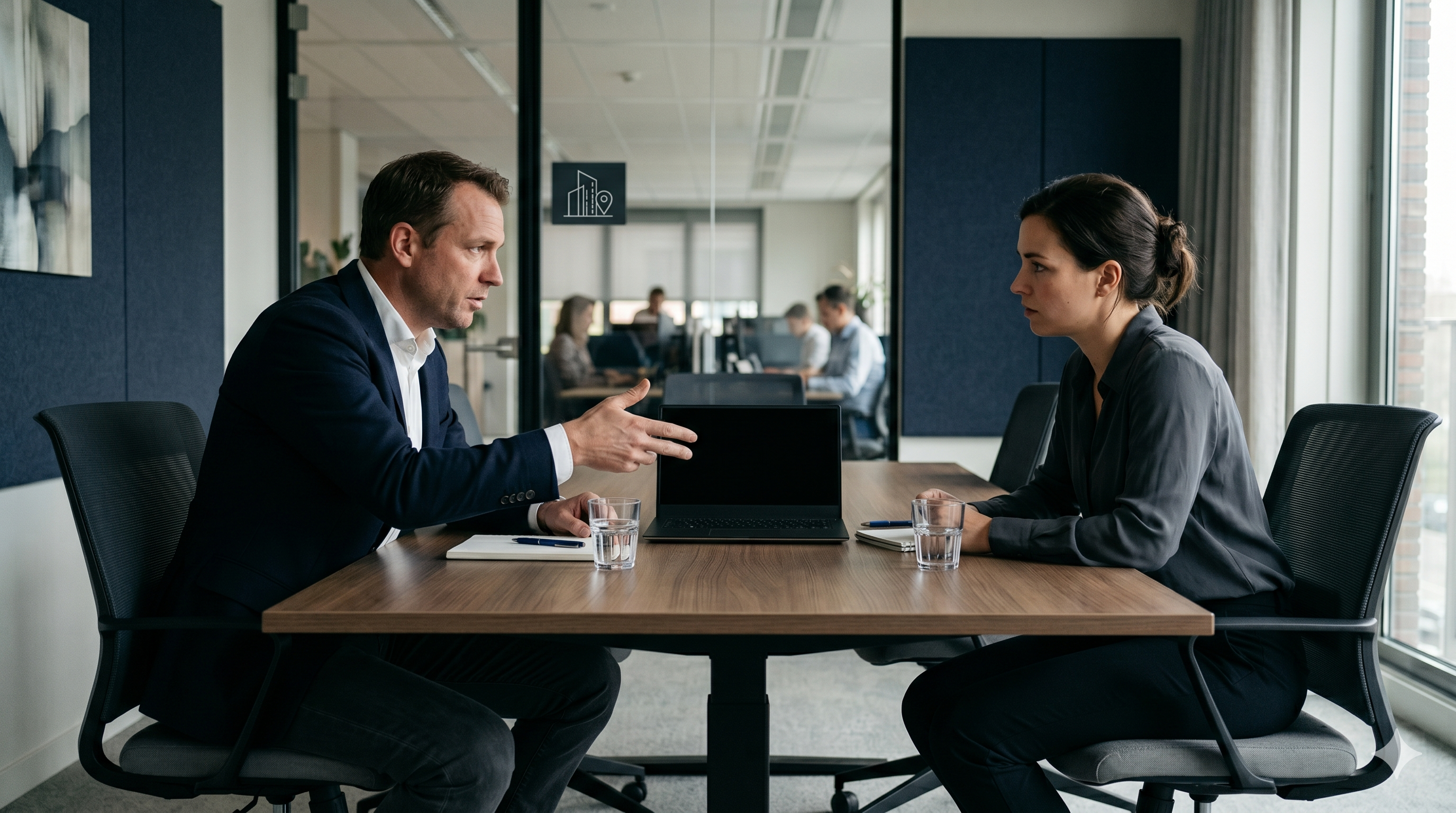 Twee professionals in gesprek over een IT-vraagstuk